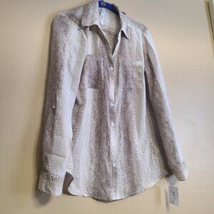 NWT NY COLLECTION WOMENS PEBBLE PATTERN TOP BLOUSE SHIRT BUTTON UP SMALL